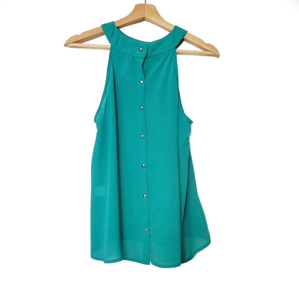 Dina Be | Vibrant Teal Sheer Sleeveless Blouse